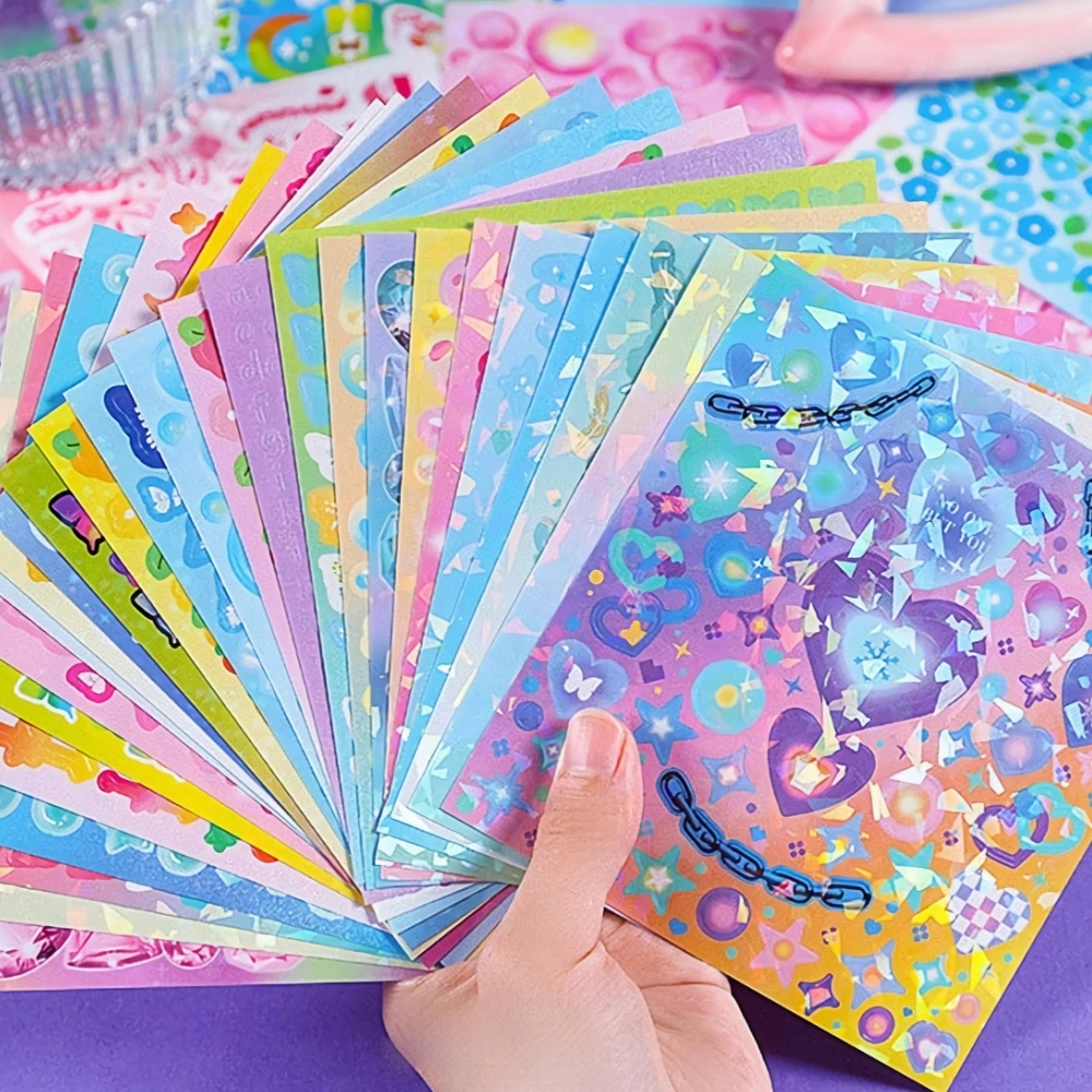 20 Sheets Sticker Collection - Korean Style Cute Holographic Sticker Glittery Seal Kpop Toploader Deco DIY Journaling Material