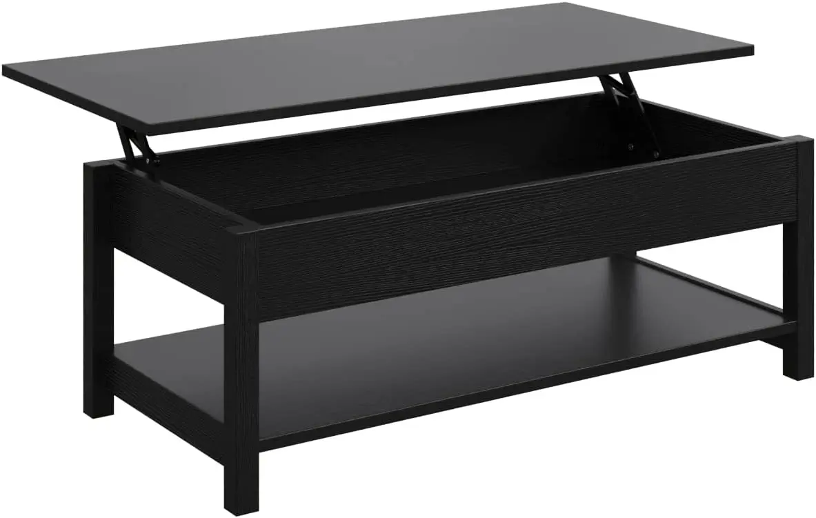 Coffee Table with Hidden Compartment and Open Shelf, Lift Tabletop Pop-Up Tea Table for Living Room, 45.28" L, Black