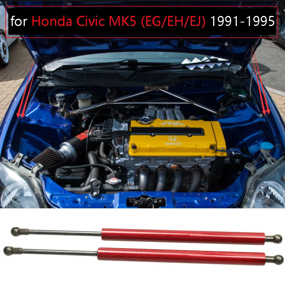 

2PCS Hood Dampers For 1991-1995 Honda Civic EG EH EJ 5th Front Bonnet Modify Gas Struts Lift Support Shock Absorber Piston Rods