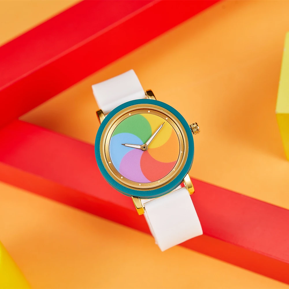 Personality leisure rainbow rotating dial silicone strap round quartz watch - Image 5
