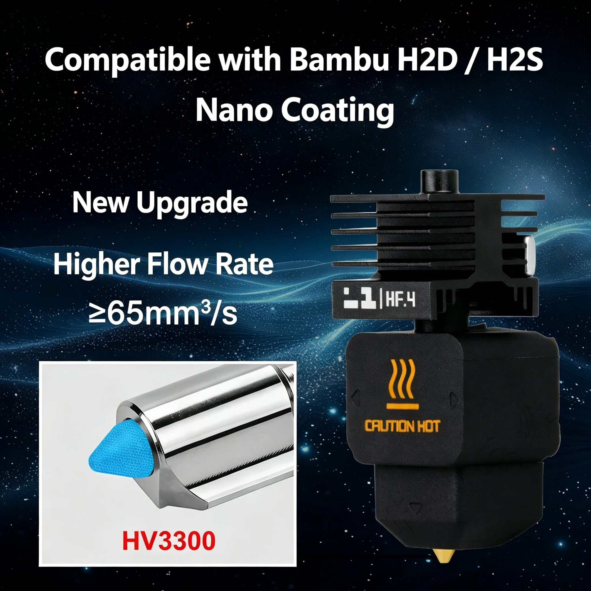 

All-in-one HF High Flow Upgraded Hotend With Gold Plated Hardened Steel Nozzle 0.4/0.6/0.8mm For Bambu Lab H2D H2S P2S
