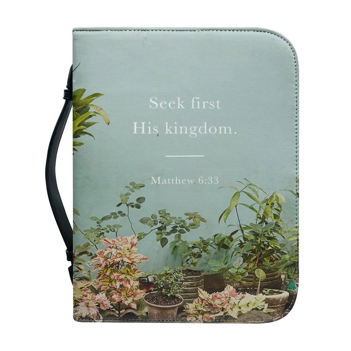 

Bible Golden Sentence Verses Print Bible Carrying Case for Women Handbags Leather Zippered Handle Study Book Holy Storage Boxes