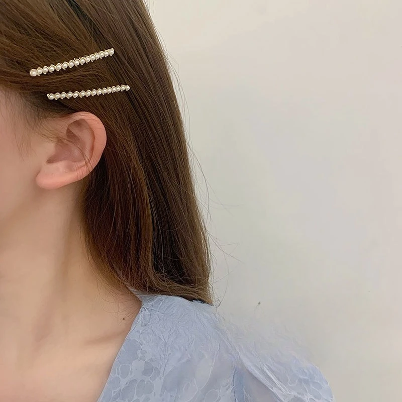 2pcs Small Pearl Hair side Clips for Women Exquisite Bangs Side Broken Hair Clips One Word Clip Korean Head Decoration Edge Clip