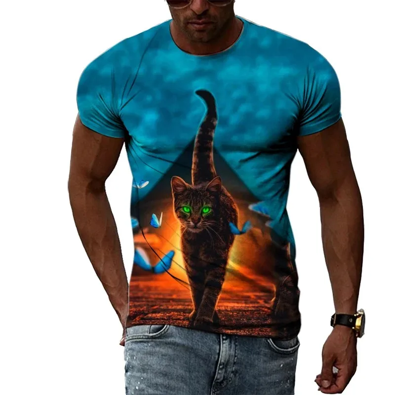 2024 Men's Tropical Summer Short Sleeves Fashion Crew Neck T-shirt Cat 3d Printed Men's Blazer Plus Size Street Men's Wear