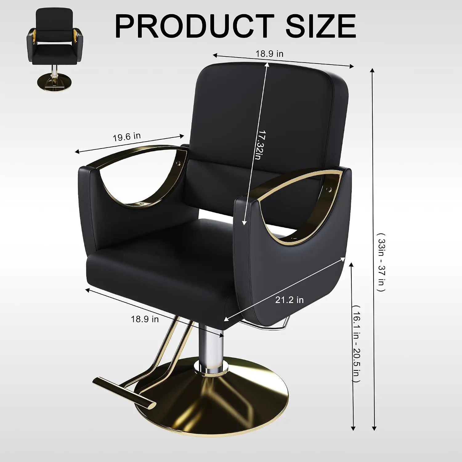 Hydraulic Barber Chair 360 Swivel with Foot Pump Non-Tilting for Hair Salon Tattoo Beauty Spa Black Gold Single Pack, Customized