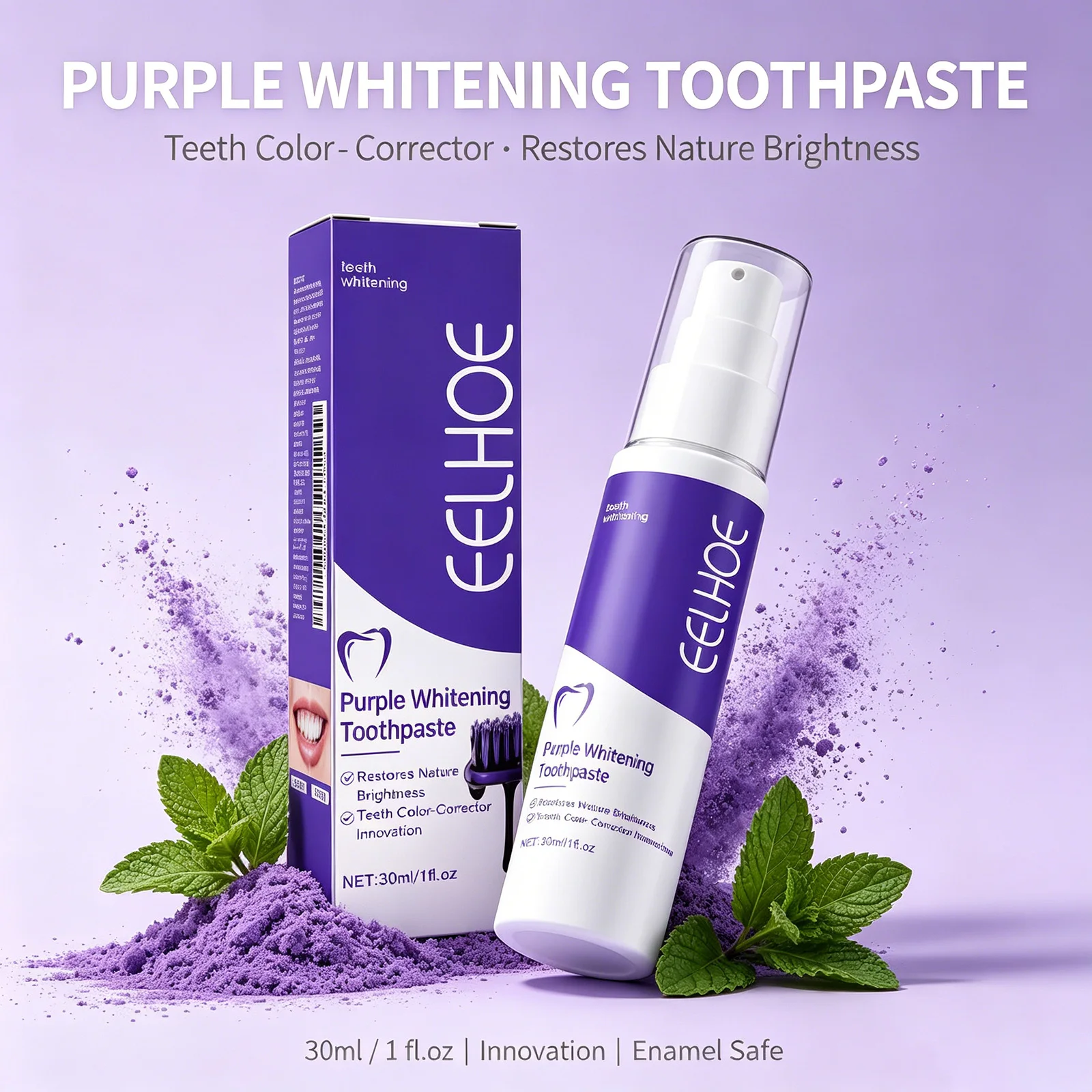 New 2026 Purple Whitening Toothpaste – Teeth Color Corrector Restores Nature Brightness Enamel Safe Fresh Breath Daily Oral Care