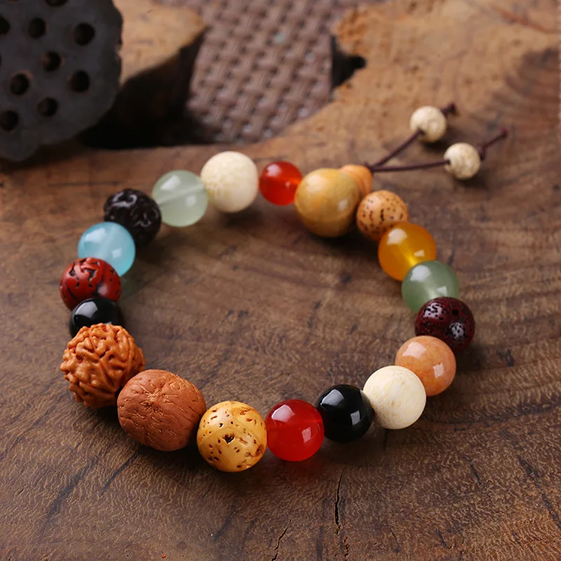 Neutral Bracelet Natural Stone Jewelry Eighteen Seeds Bodhi Hand String Healing Buddha Elastic Rope Fashion Rosary Buddhist Bead