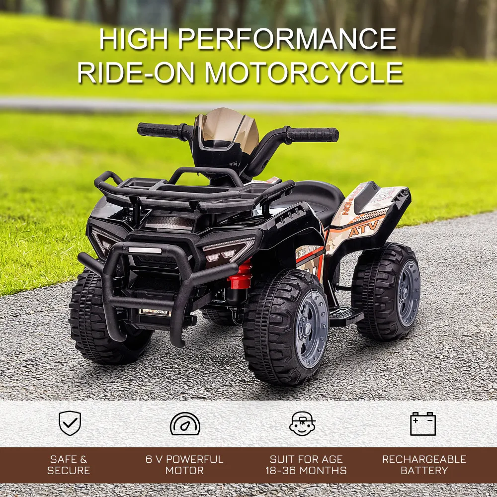 ATV empat roda untuk anak-anak, mobil bermotor Quad, baterai 6V bertenaga listrik Quad dengan lagu untuk 18-36 bulan, HITAM