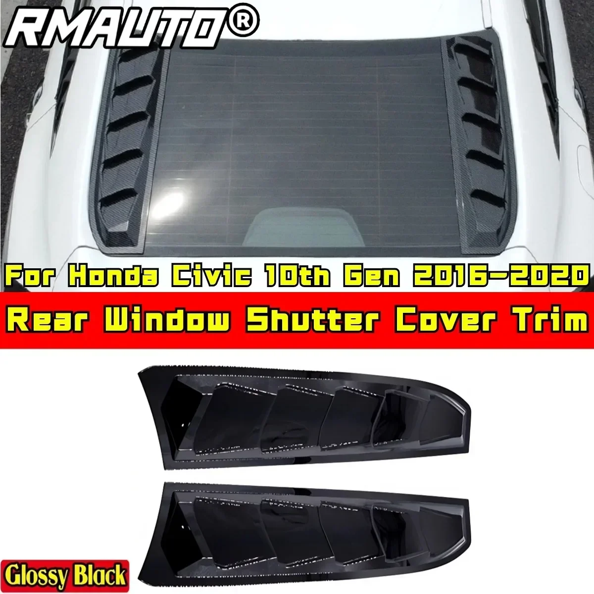 Civic Rear Window Side Vent Shutter Louver Cover Trim Matte Black Sport Style For Honda Civic 10th Gen 2016-2020 Car Accessories