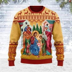 Retro Men Autumn Sweatshirt Christian Pattern Printed Men Pullover 3d Print Sweater Autumn Trendy Men Women Clothes Dropshipping