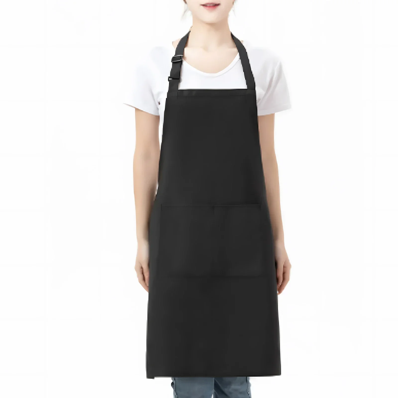 Black Apron Adjustable,kitchen Cooking Bbq Apron With Front Pocket Uniform for Restaurant Waiters and Kitchen Staff