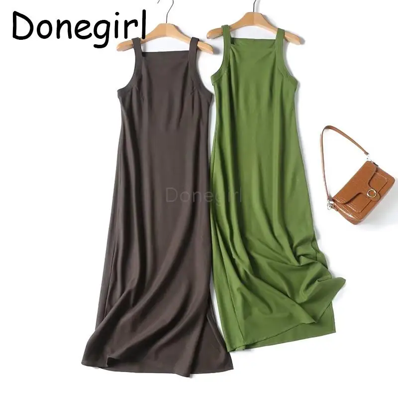 Donegirl 2024 Zomer Nieuwe Mode Vakantie Stijl Vrouwen Vierkante Hals Jurk Zijde Vent Elegante Casual Lange Sling Jurk Vrouw Chic Gewaad