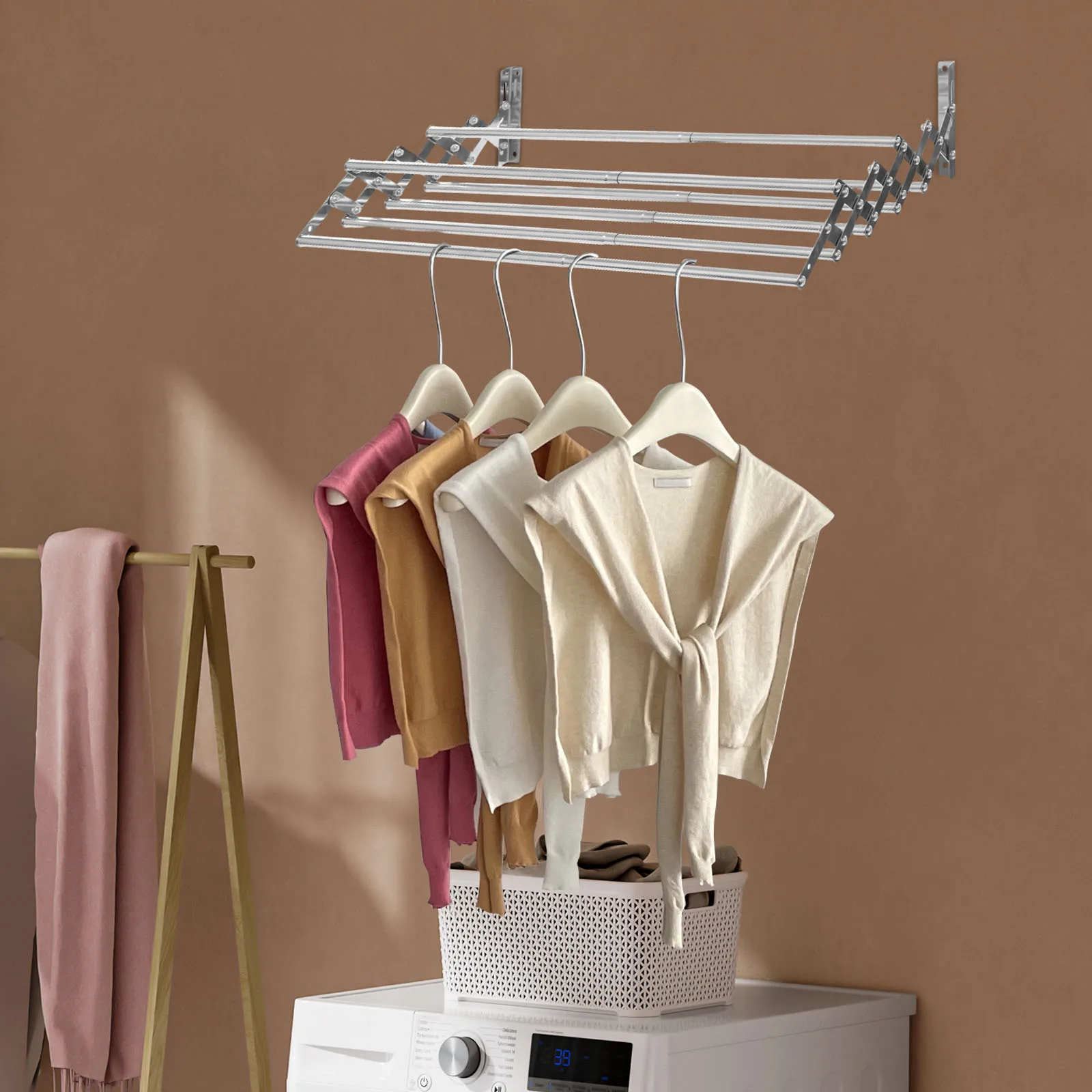 42-80cm Wandmontierter Ausziehbarer Wäscheständer mit 7 Stangen, 40kg Tragkraft, Kleiderständer für Balkon, Badezimmer, Waschküche – Detail 5