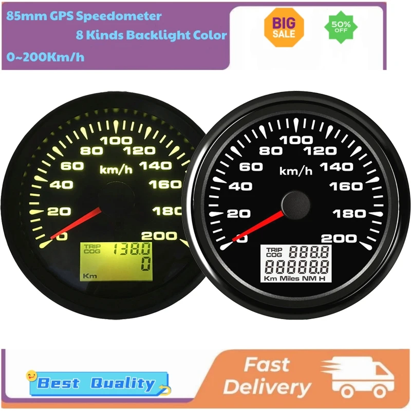 

Автомобильные GPS-спидометры 85 мм, одометры, счетчики пробега, индикаторы скорости 0-200 км/ч, водонепроницаемые, с 8 видами цветной подсветки