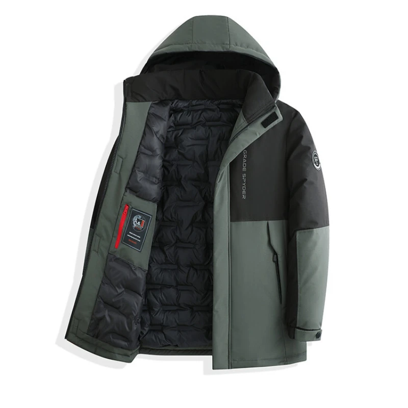 Chaqueta gruesa de algodón para hombre, abrigo de longitud media con sombrero desmontable de color, Parkas cálidas a prueba de viento, invierno, 2023