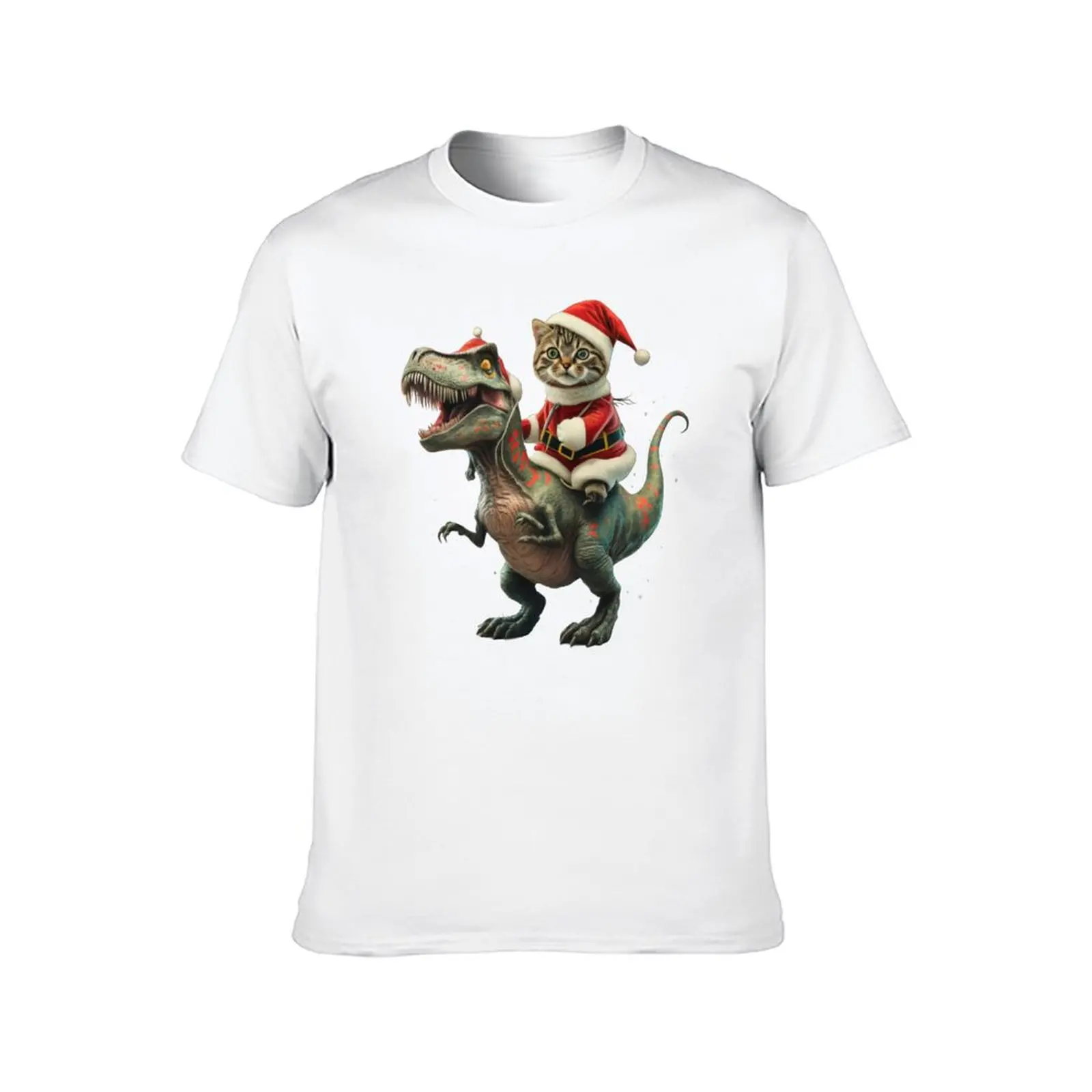 Cat Riding A Dinosaur T Rex Christmas Gifts MERRY CATMAS Meowy Christmas CaTtmas Here Comes SANTA CLAWS in Hat Feline Fe T-Shirt