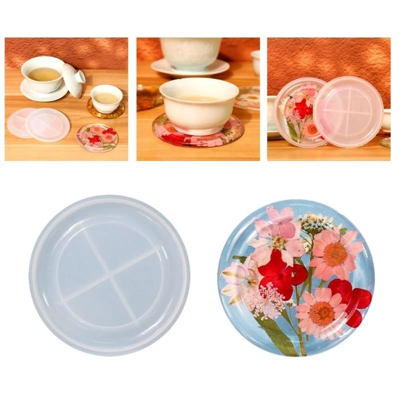 F2TD DIY Plate Molds Round Small Tea-Cup Mat Silicone Molds Epoxy Resin Molds