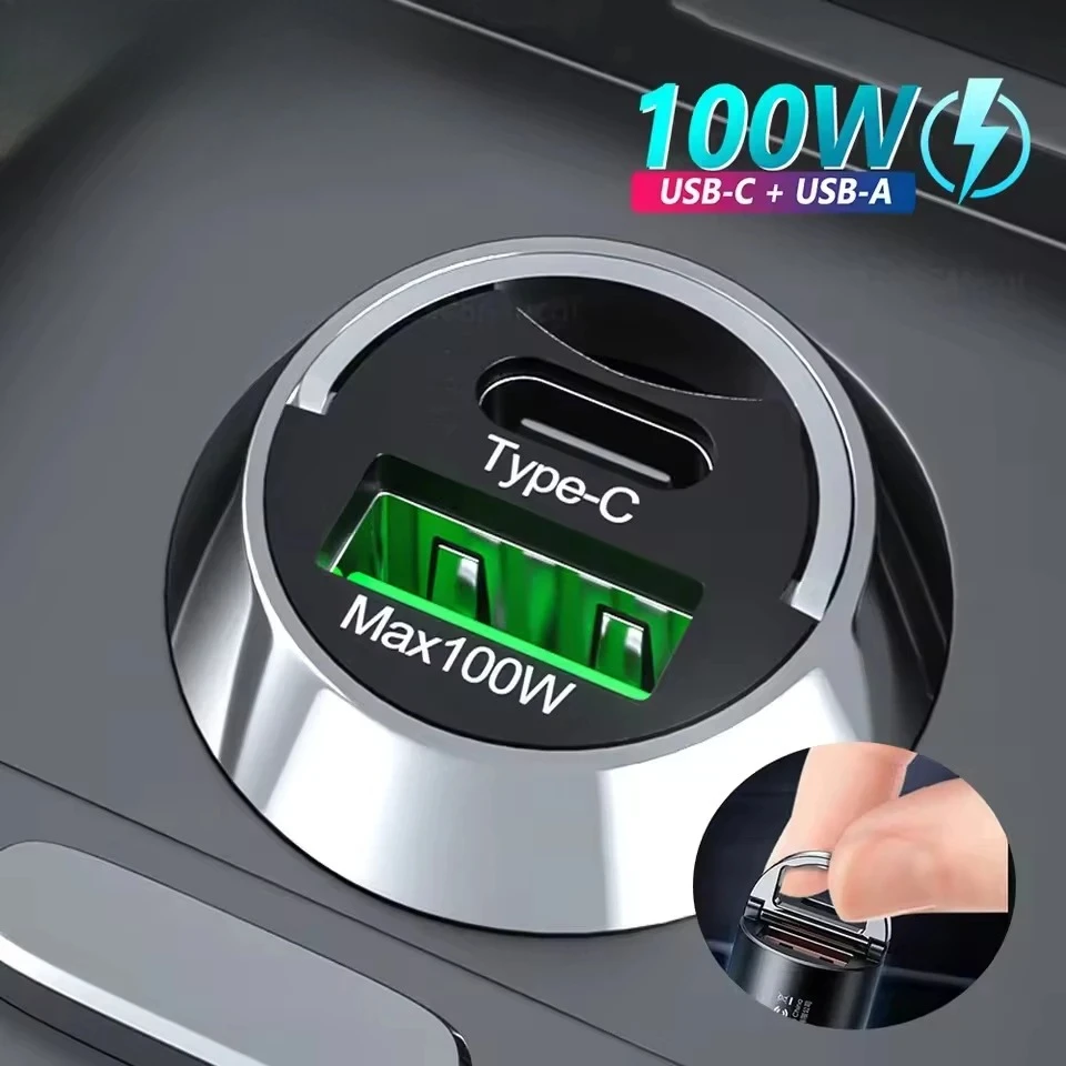 100W USB Mini Car Charger Type C Fast Charging QC 3.0 USB C Mobile Phone Charger In Car For iPhone 15 Samsung Xiaomi 14 Huawei