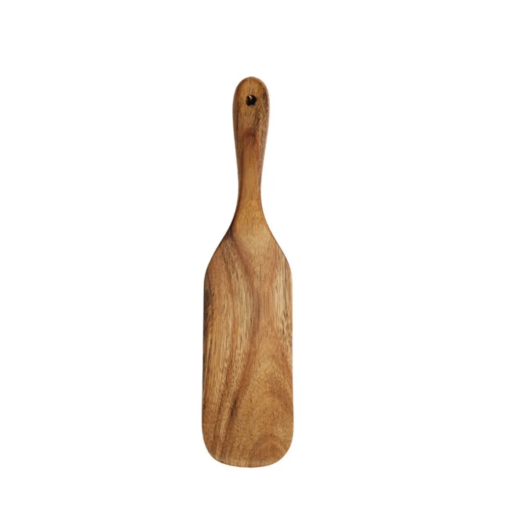 

Teak Wood Wooden Spatula Heat Resistant Slotted Design Steak Shovel Long Handle Hanging Hole Wooden Ladle Skimmer Wok Cooking