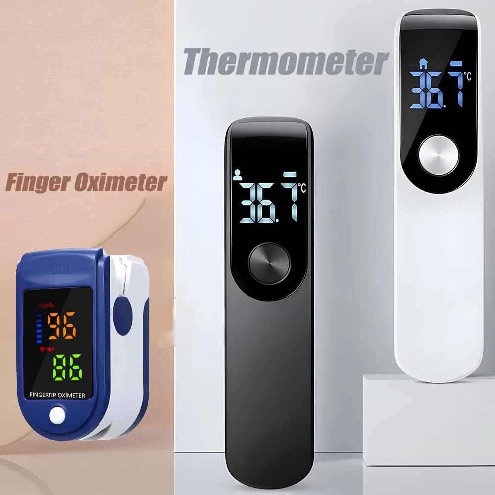 Fingertip Pulse Oximeter or Non‑Contact Infrared Forehead Thermometer,Household Health Monitor for SpO2 Pulse & Body Temperature