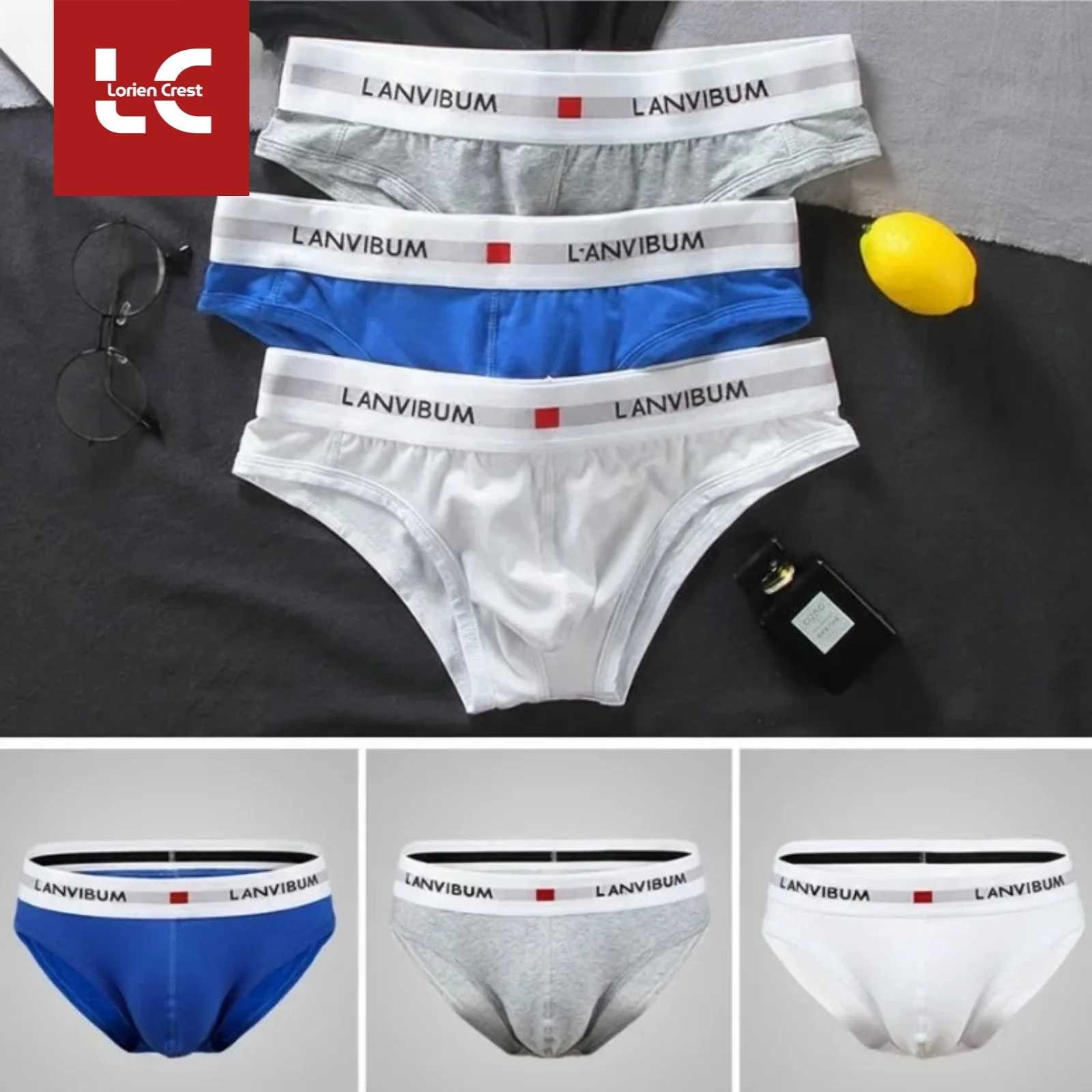 

3 шт.【LORIEN CREST】мужские эластичные сексуальные свободные дышащие молодежные брюки из чистого хлопка с низкой талией, нижнее белье, летние хлопковые трусы