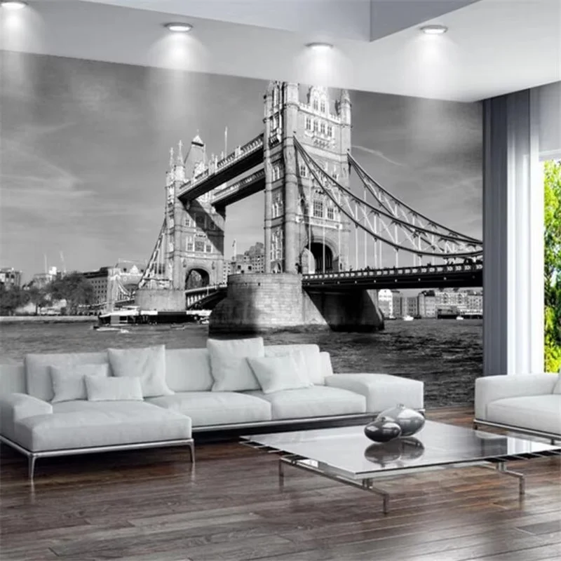 

Custom wallpaper cylinder europe living room Background wall woodcut effect harbor mural retro European street view wall papers