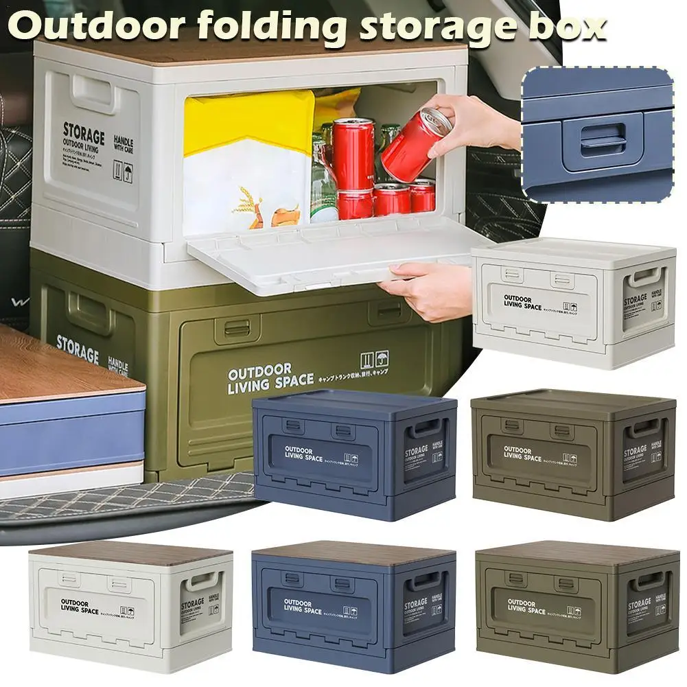 Outdoor Storage Box Camping Folding Box Camping Organizer Car Trunk Wooden Cover Industrial Style Storage Box