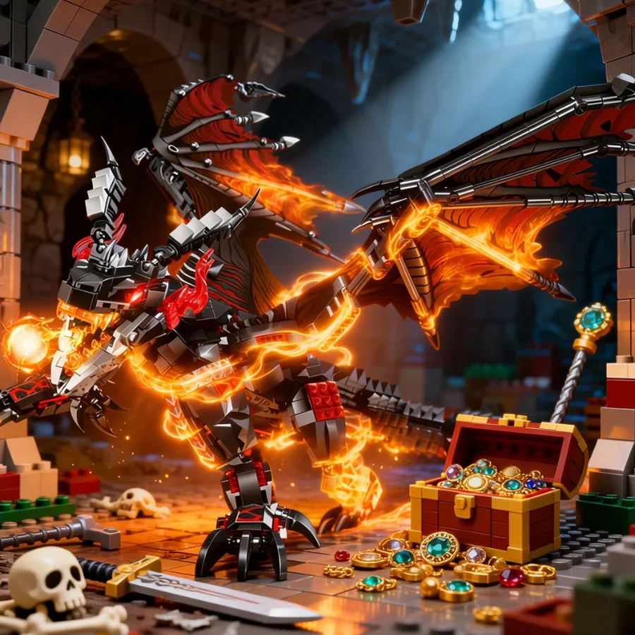 

Western Fantasy Fire Dragon Model, Evil Dragon Building Blocks, High Difficulty Adult Assembly Set, Birthday, Christmas Gift