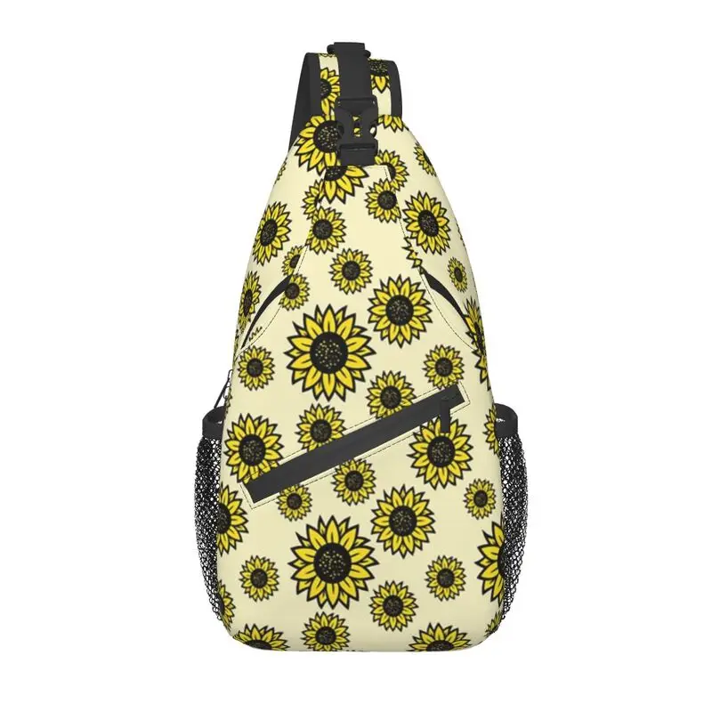 Yellow Sunflowers Pattern Sling Crossbody Chest Bag Men Fashion Elegance Flower Shoulder Backpack for Camping Biking