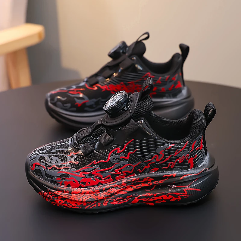 Children Running Shoes Mesh Breathable Kids Sneakers Casual Rotating Button 2025 Autumn New Handsome Boys Sports Shoes Soft Sole