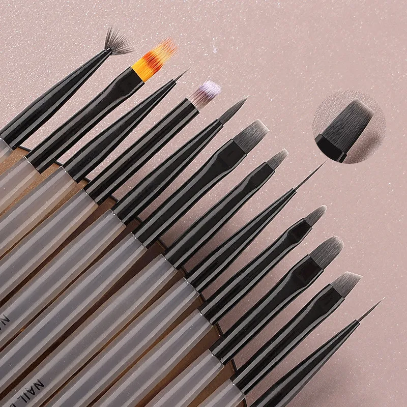 1/12PCS Nail Art Brush Acrylic Handle Liner Drawing UV Gel Pen French Brushes Half Moon Shape Gradient Manicure Tool