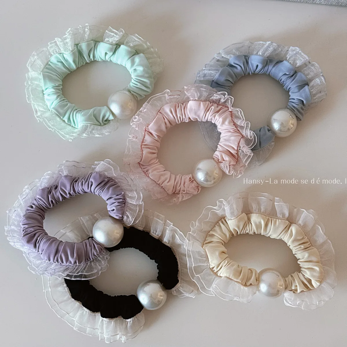 Hair Scrunchy Mesh Fabric Pearl High Elasticity Soft Women Ponytail Holder Non Slip Durable for Daily Home Office Travel