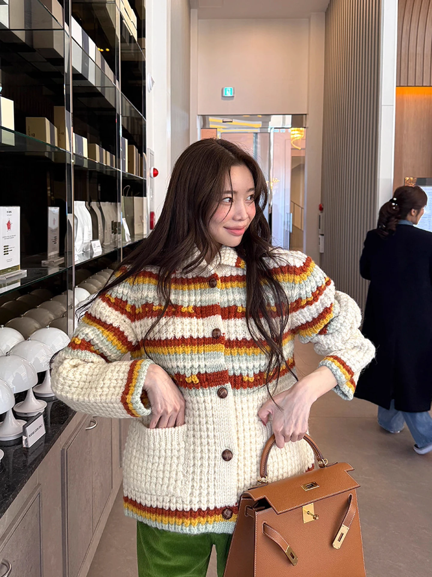 

Thiened Heavy Work Knitted Cardigan Women's Autumn Winter Soft Fluffy Weaving Long Sve Regular Length Coat