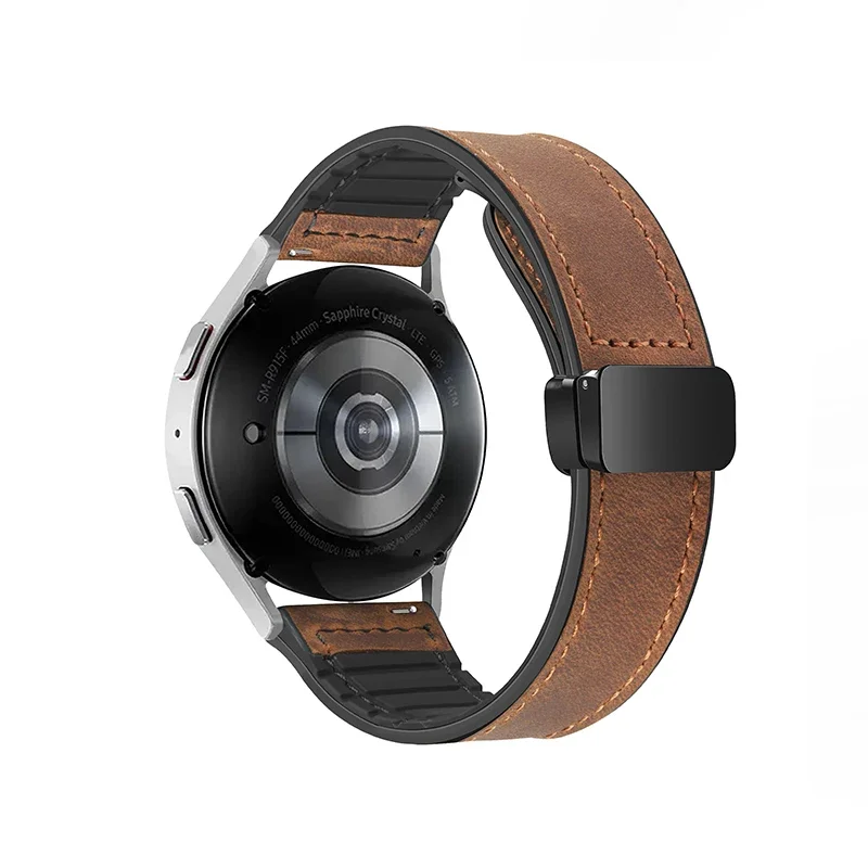 Leder-Silikonarmband für Samsung Galaxy Watch 4, 5, 6, 7, 40 mm/44 mm, Magnetband für Galaxy Watch 4/6 Classic 43 47 mm 42 46 mm