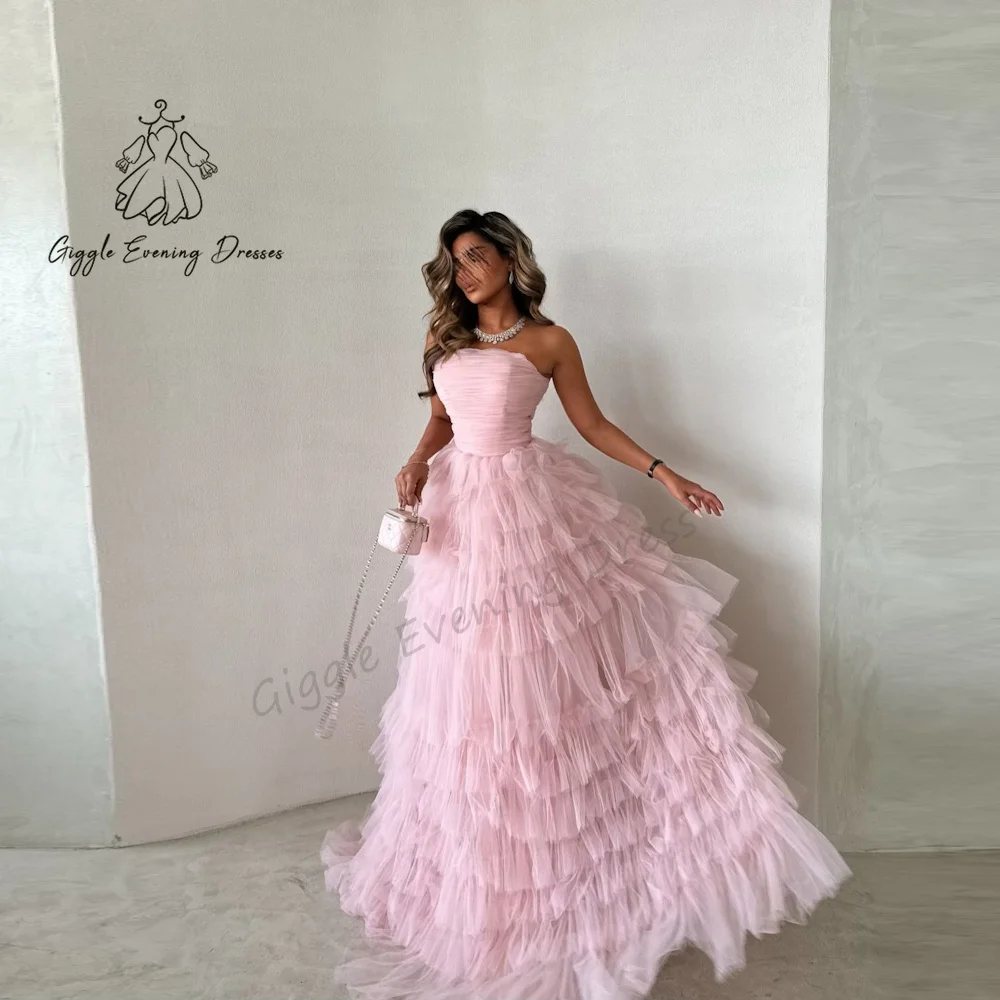 

Giggle Evening Dresses Sleeveless Ruched Tulle Strapless A-Line elegant Fashion Formal Saudi evening gala dress for women 2024