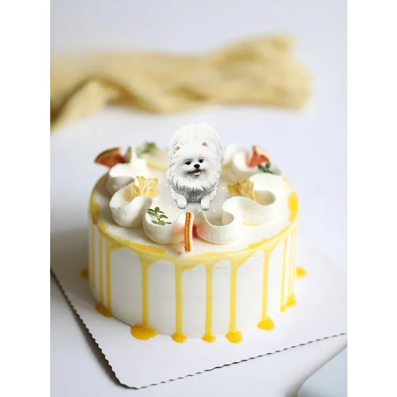 

Cute Pomeranian Simulated Puppy Model Cake Decoration Car Ornament Creative Gift