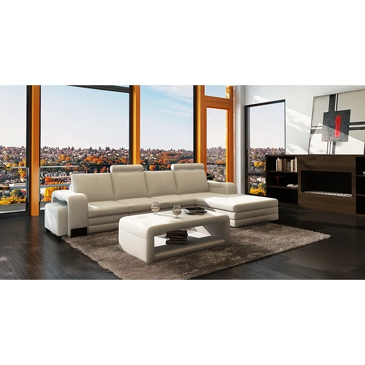 Italian Luxury Modern Sectional White Top Grain Leather Modular Sofas Minimalist Design