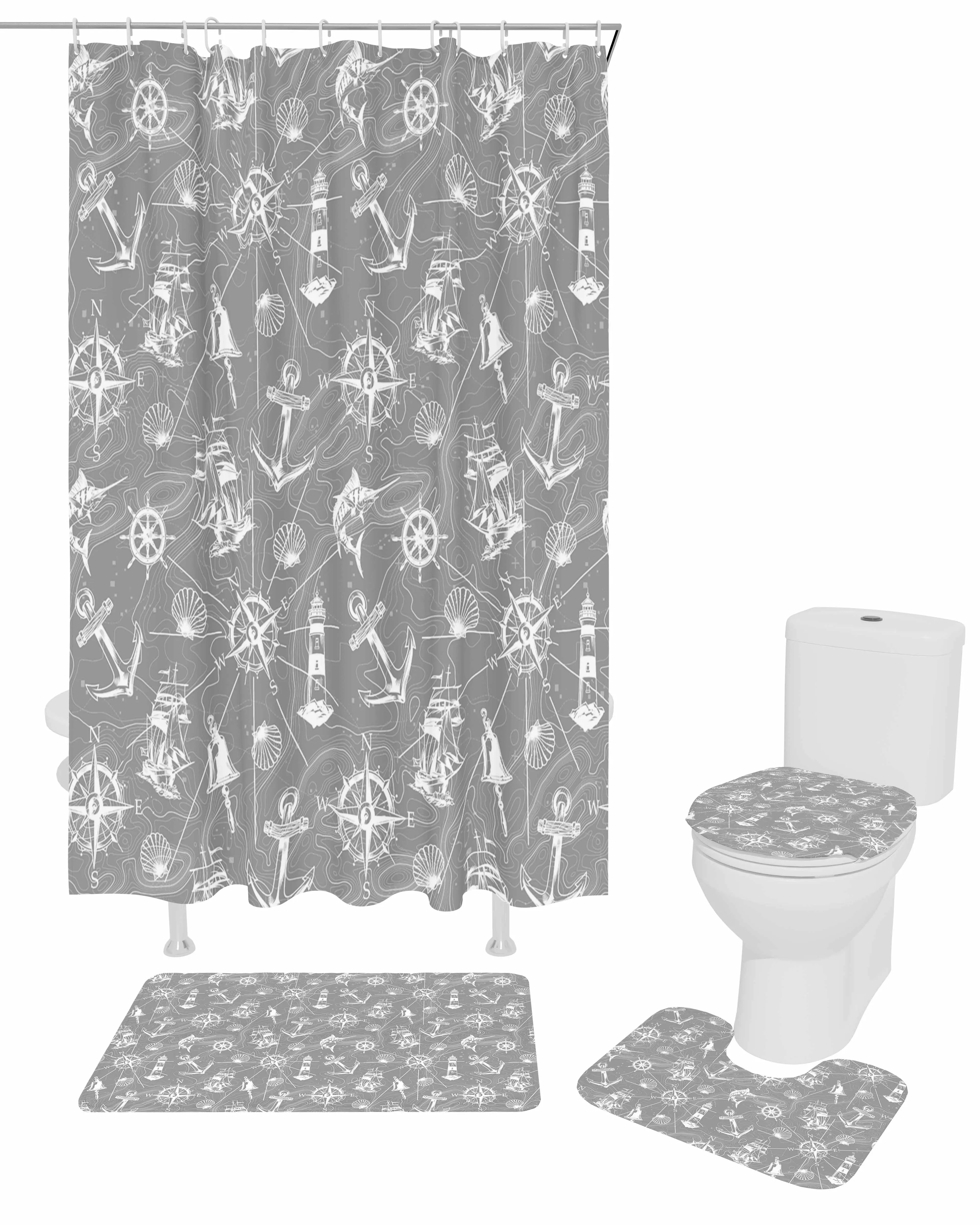 Boat, Hand-Painted Polyester printed shower curtain bathroom set,luxurious curtainsabstract 4-piece setcoral fleece floor mat