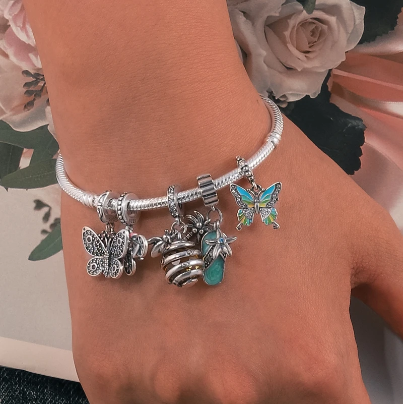 Colorful Zircon Butterflies and Bees Pendant Charm Beads Fits 3mm Bracelets Bangle Necklace For Women Luxury DIY Jewelry Making view 5