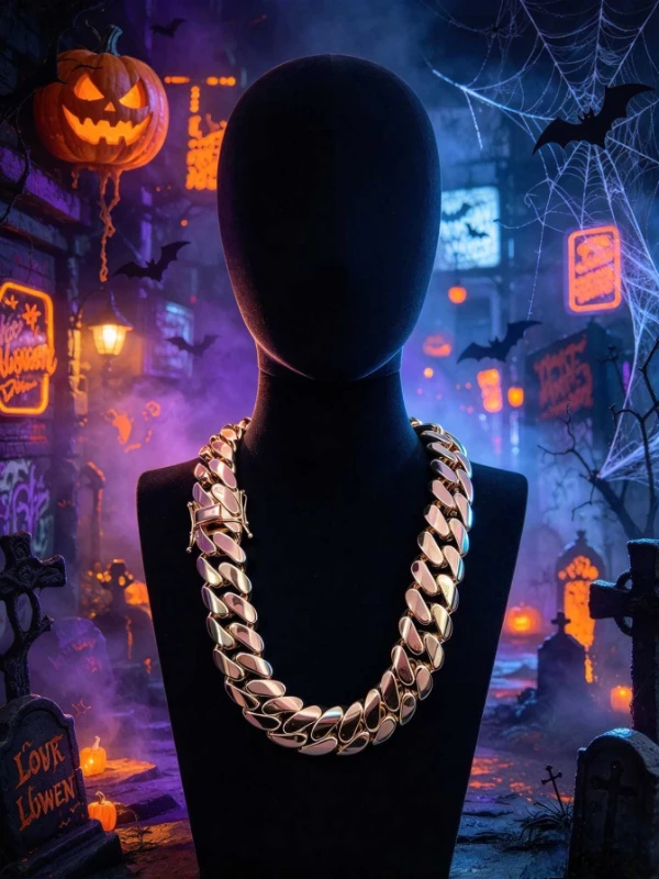 20Mm thickened solid rose gold Cuban necklace, plain simple, low-key and expensive accessories for Halloween dinner