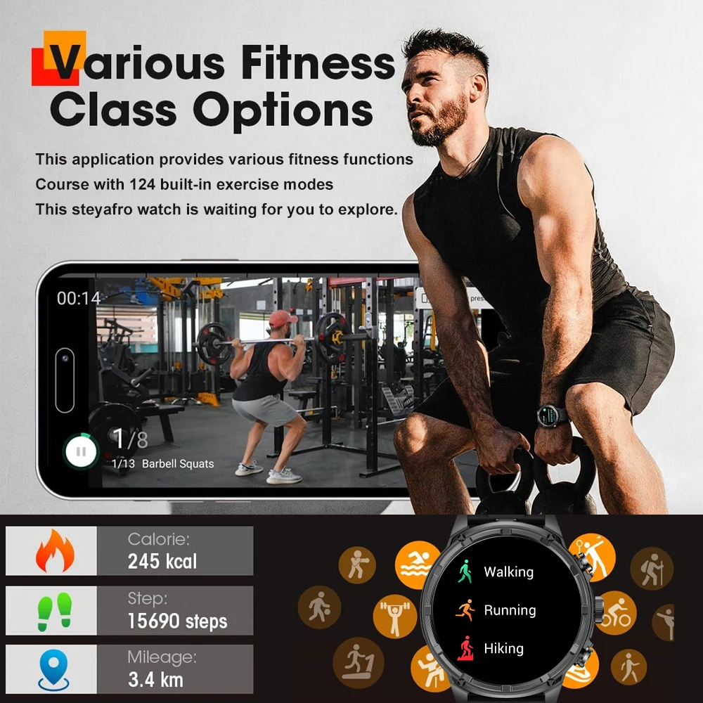 2025 chamada Bluetooth de nível militar de ultra-alta definição de 1,85 polegadas, bateria grande de 710mAh, smartwatch de rastreamento de fitness esportivo 170 +