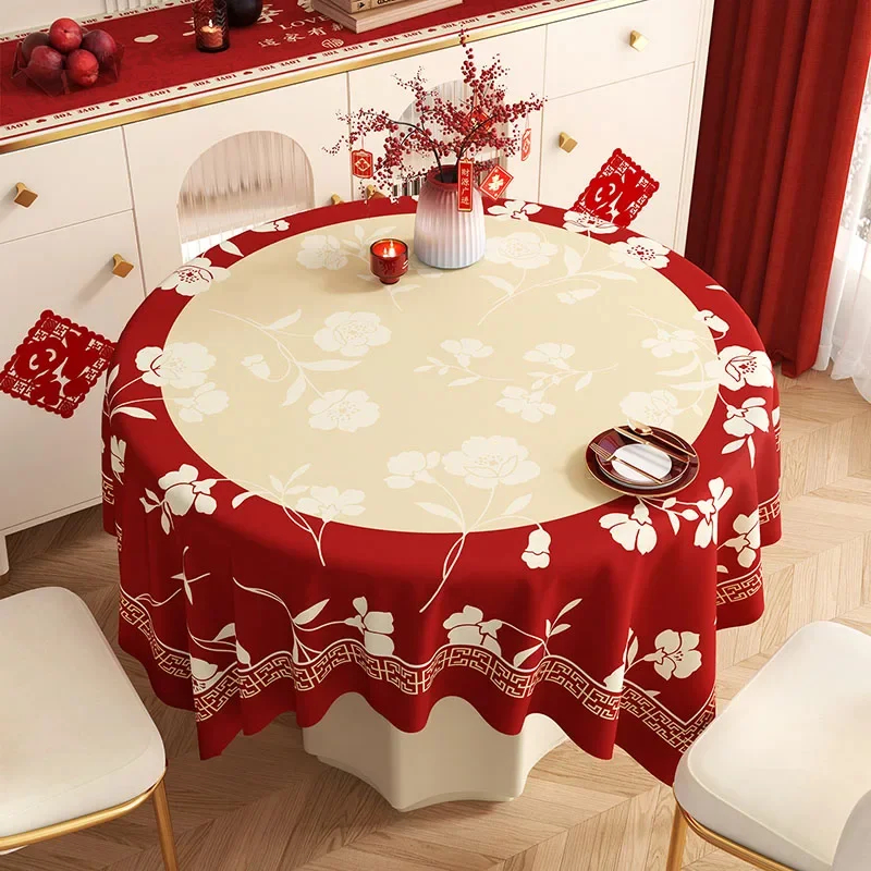 New Year Red Pvc Tablecloth for Dinner Soft Waterproof Anti-Stain Table Cover for Festivals Party Wedding Reusable Home Textile