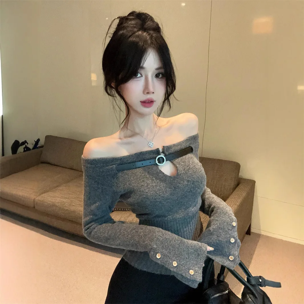 

ay Knitted One-oulder Sweater Women's Spring New Sle Ele oulder Slimming Long Sve Top Faion Design