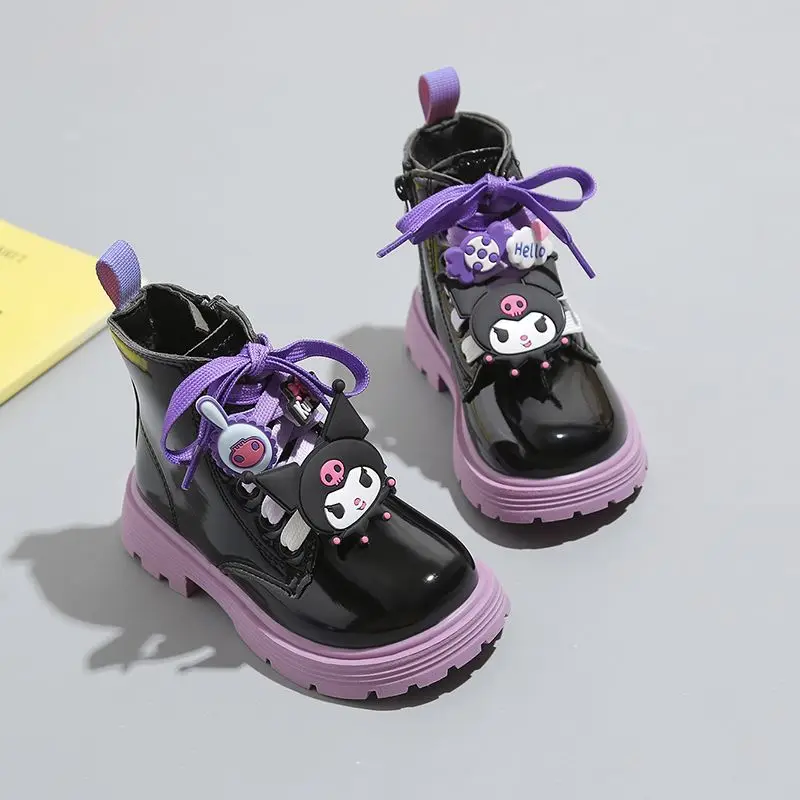 Girly Heart Kawaii Kuromi Anime Ankle Boots Cute Cartoon Childre British Leather Casual Thick Shoes Lovely Gifts for Kids