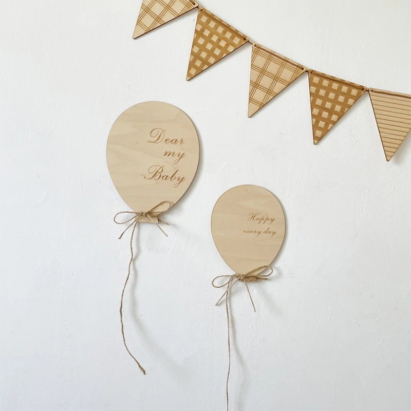 2Pcs Hot Air Balloon Wall Sticker Dear My Baby Happy Birthday Wooden Carve Letters Baby Shower Party Decorations Photo Props