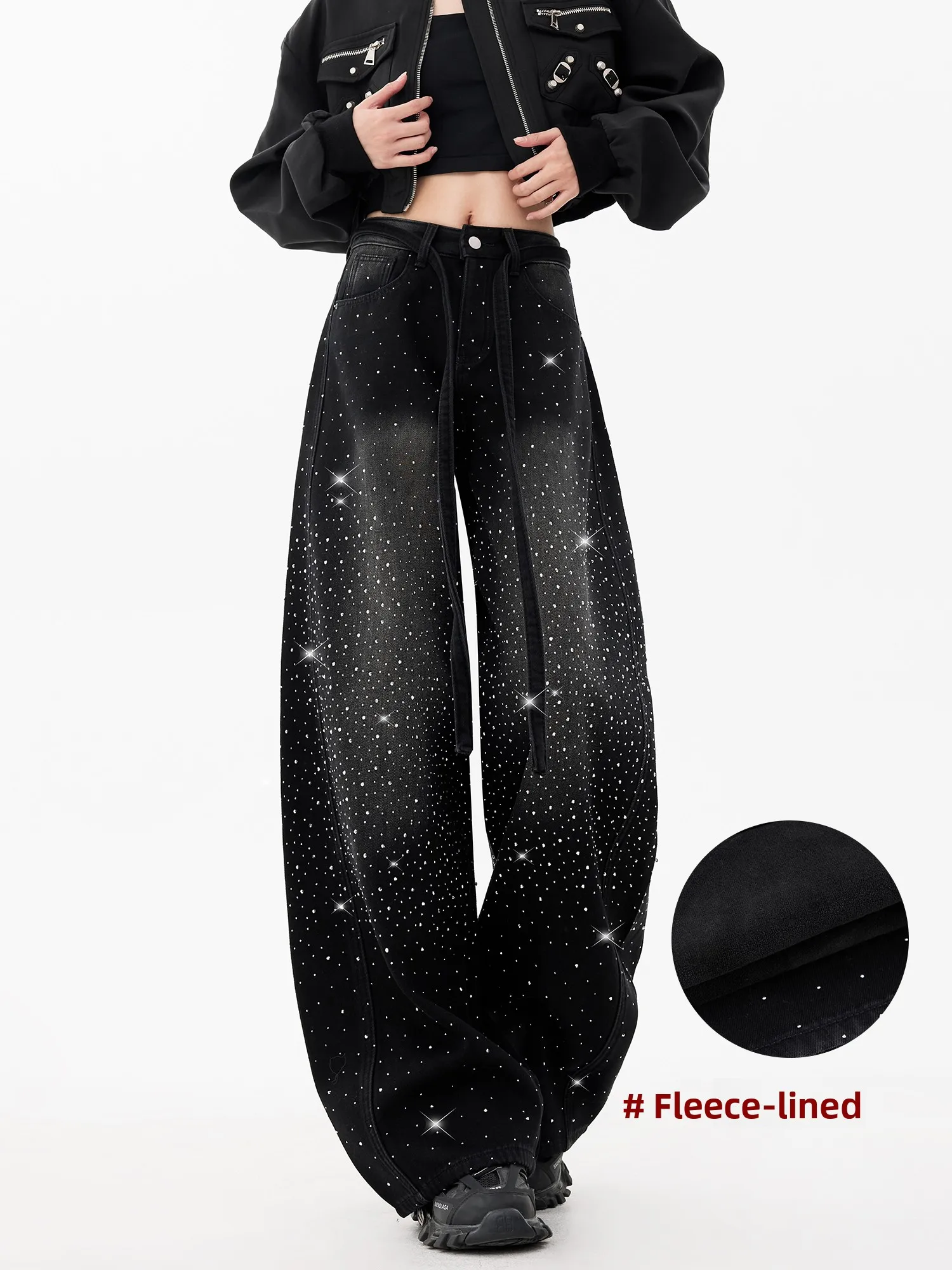 

Женские зимние джинсы Bla Fce Lined Loose Thi Denim, новый дизайн, уличный стиль, широкие брюки, бренд E.D.X, теплые повседневные штаны