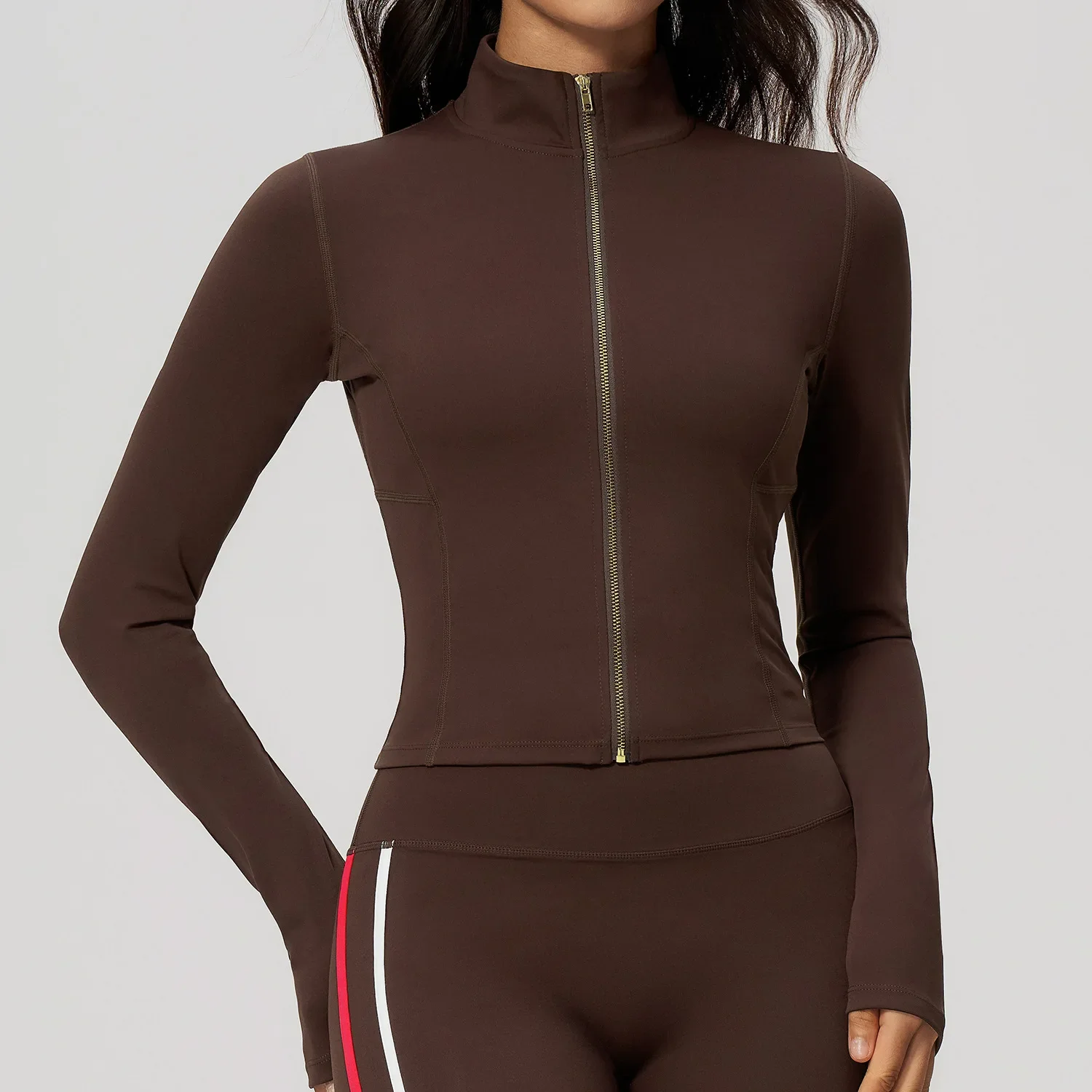Outdoor Sports Long Sleeved Yoga Clothes Women Slim Quick Dry Zipper Cardigan Stand Up Collar Jacket Running Fitness Jacket Top