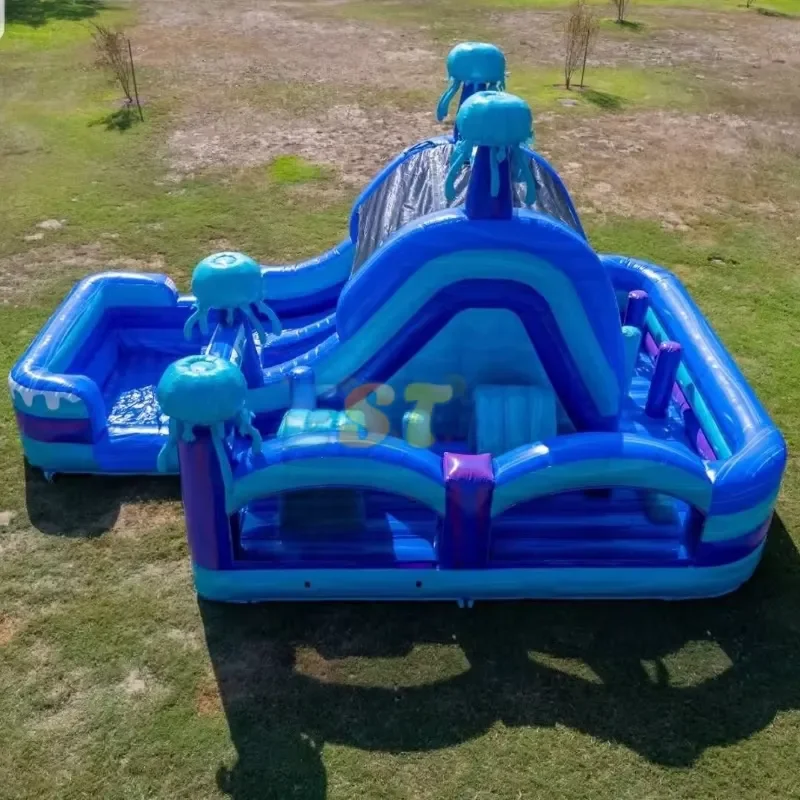 Inflatable Wet Dry Slide With Obstacle Course Bounce House Inflatable Party Jumpers Jellyfish Commercial Inflatable Water