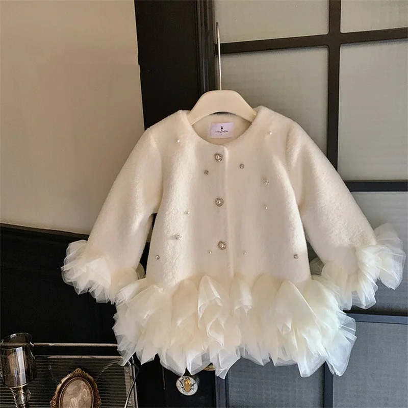 Kids Girls Jacket Coat Outwear 2024 Sweet Faux Fur Warm Plus Velvet Thicken Winter Woolen Coat Outdoor Fleece Children's Clothes