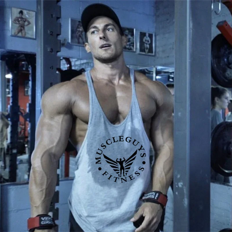 Muscleguys marka odzież Fitness bezrękawnik do kulturystyki mężczyźni siłownie Stringer podkoszulek bawełniana koszulka bez rękawów trening człowiek podkoszulek